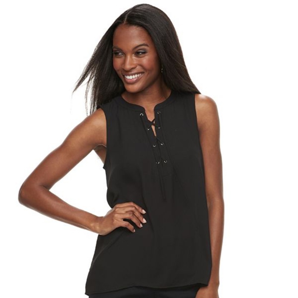 NWT Apt. 9 Classic Black Lace-Up Georgette Shell Tank Top